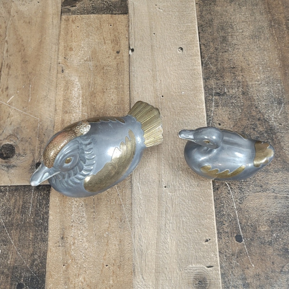 Vintage Pewter Brass Duck Figurine Trinket Box Orante Decor Set of 2 Hong Kong - Picture 2 of 11